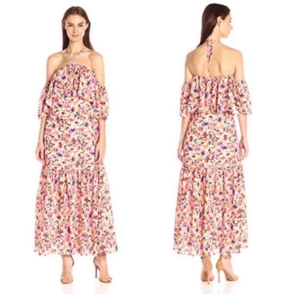 NEW Floral Print Off Shoulder Halter Tiered Maxi Dress Size M - Picture 1 of 6